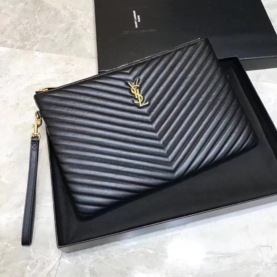 TOP Yves Saint Laurent YSL Cassander Matelasse A5 Pouch in Grain DE Pouder Embossed  Leather
