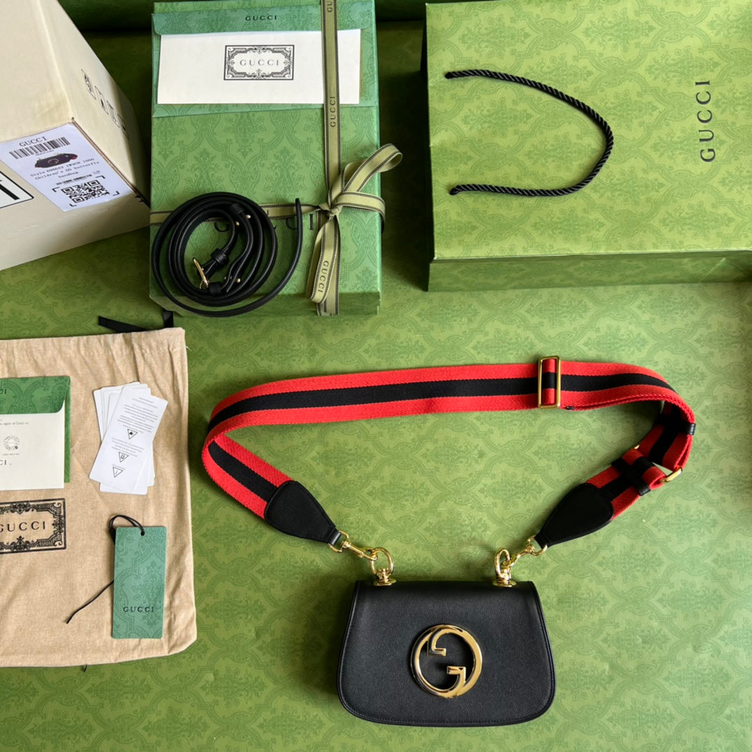 TOP GUCCI G*G Blondie Mini Leather Bag 22x13x5.5cm - Black