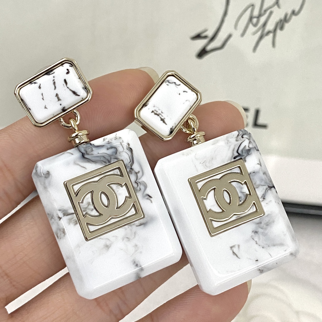 TOP CHANEL Marble Perfume Bottle Earrings