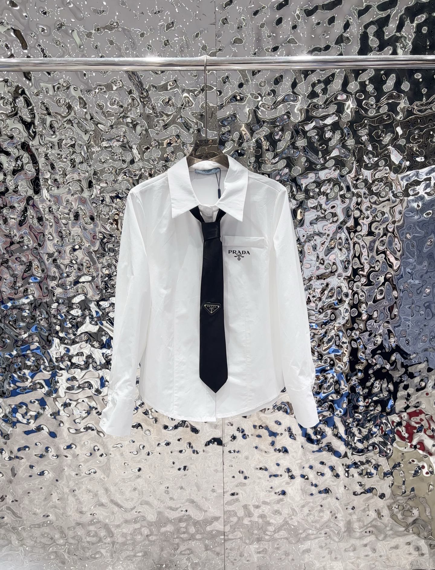 TOP PRADA Shirt with Tie - White