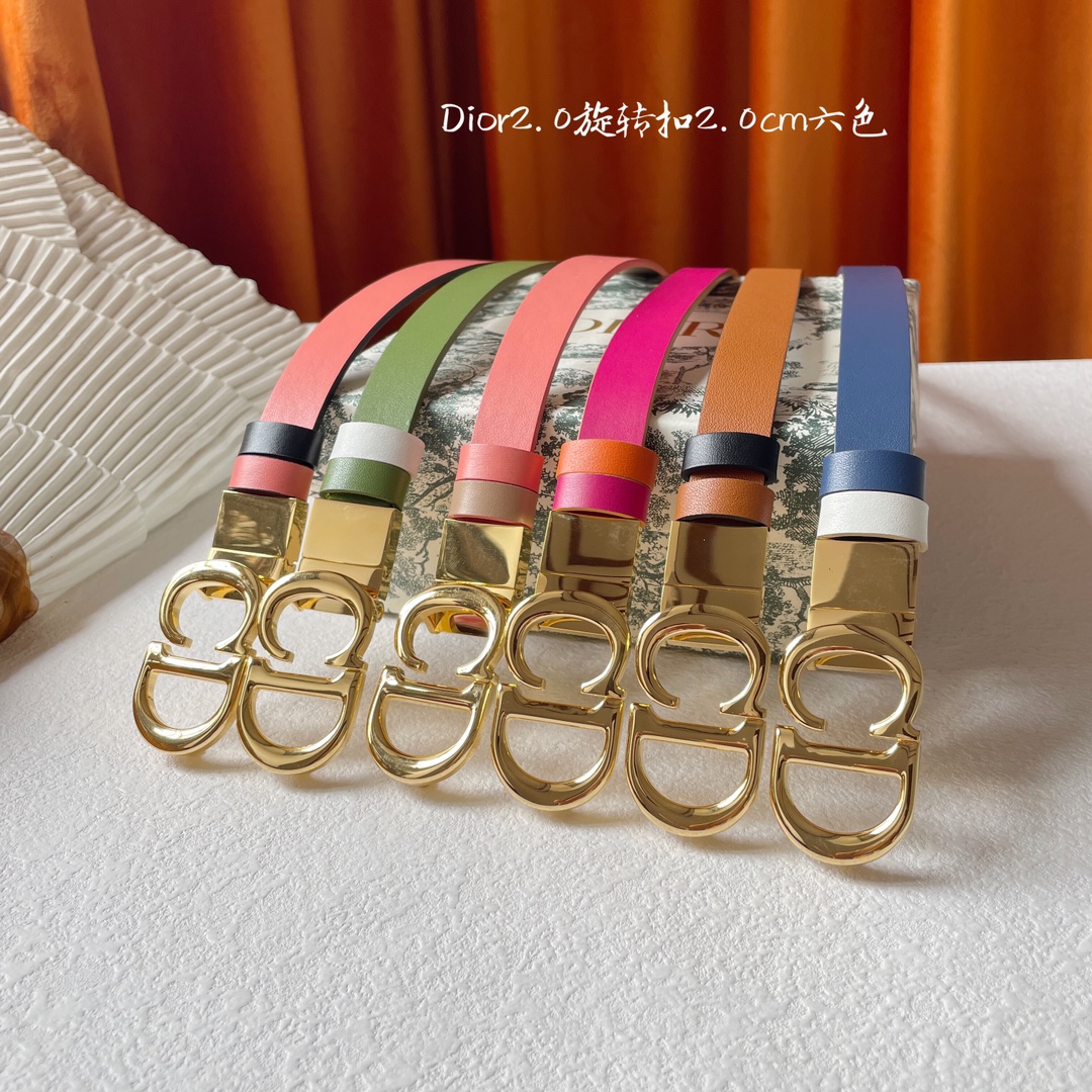 TOP Christian Dior Calfskin Double-Sided Belts 2CM - 6 Colors