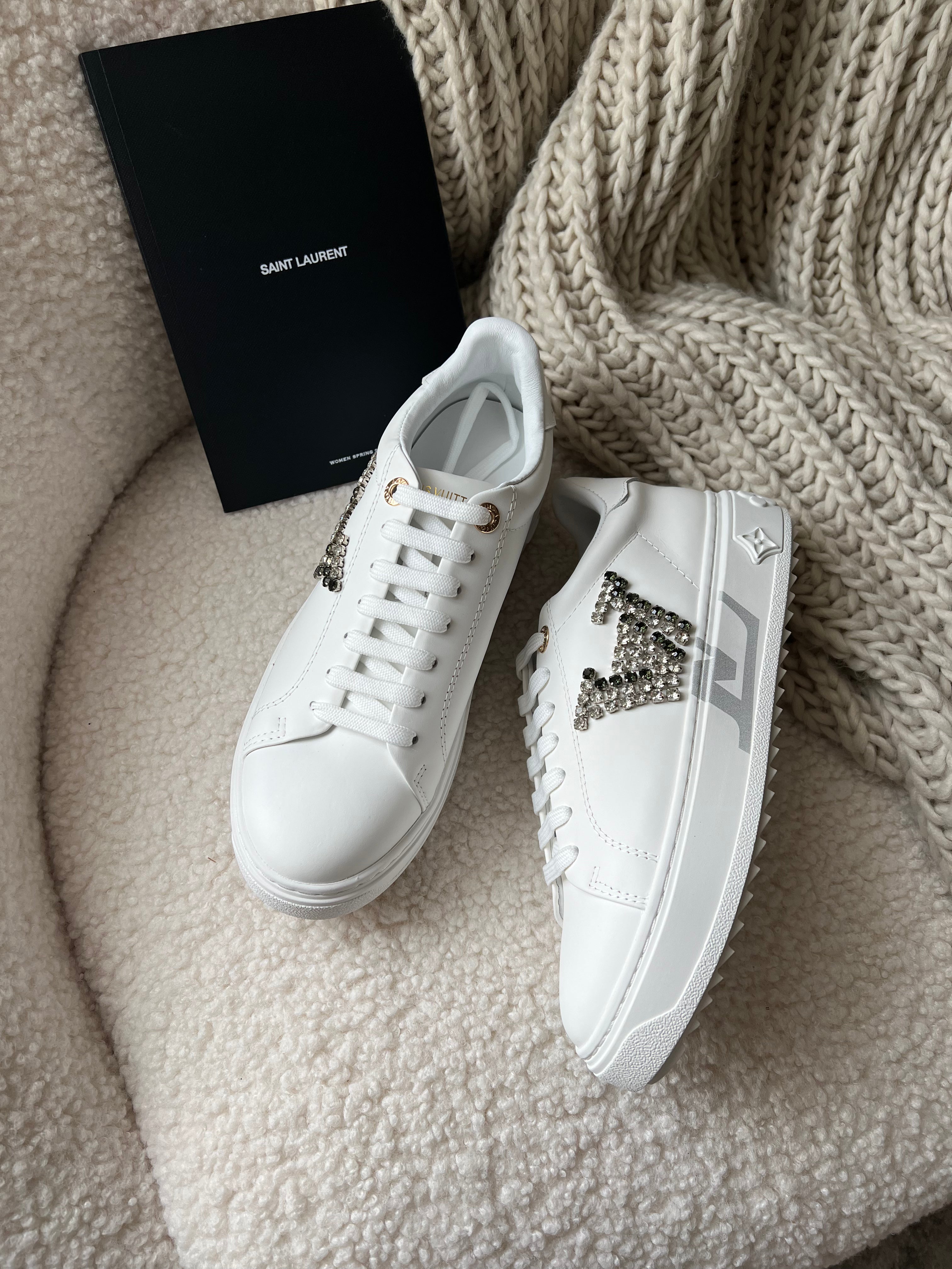 TOP Louis Vuitton LV L*V Time Out Sneakers w Stones Logo 2022 Cruise  - White