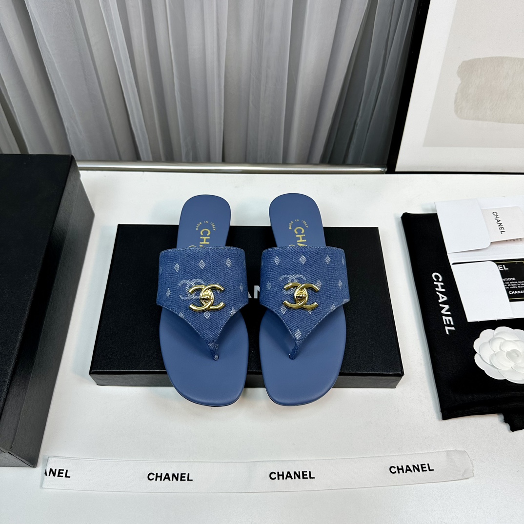 TOP CHANEL Denim Satin Flip Slipper - 6 Colors