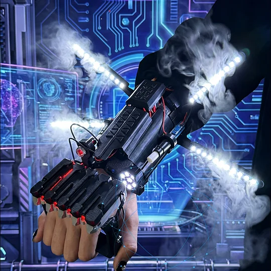Cyberpunk Mechanical Arm Glove | LED Light Up & Smoke Effect | Futuristic Cosplay Prop