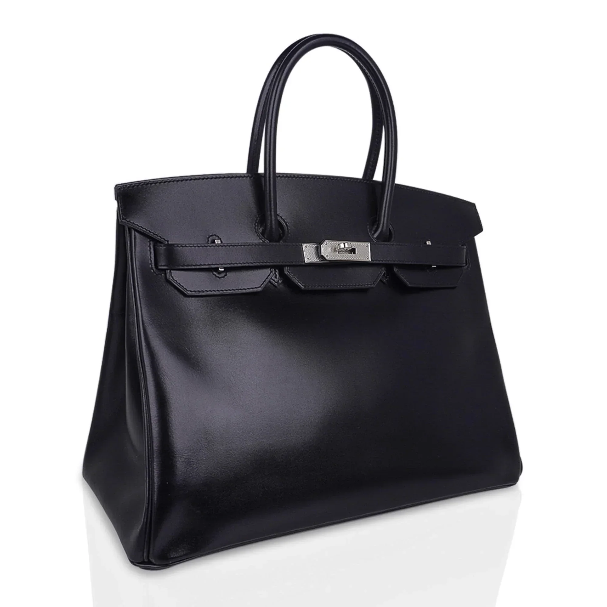 Birkin 35 Bag Black Box Palladium Guilloche Hardware