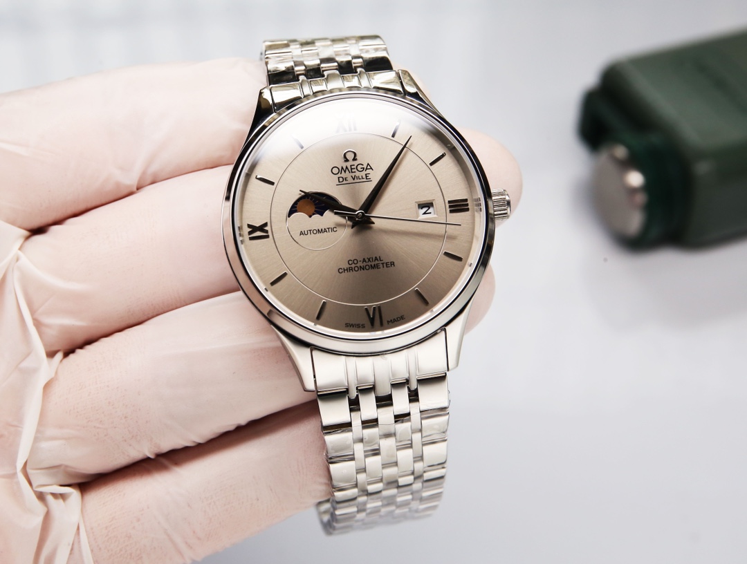 TOP OMEGA Sun Moon Star Series White Steel Watch- OMEGA