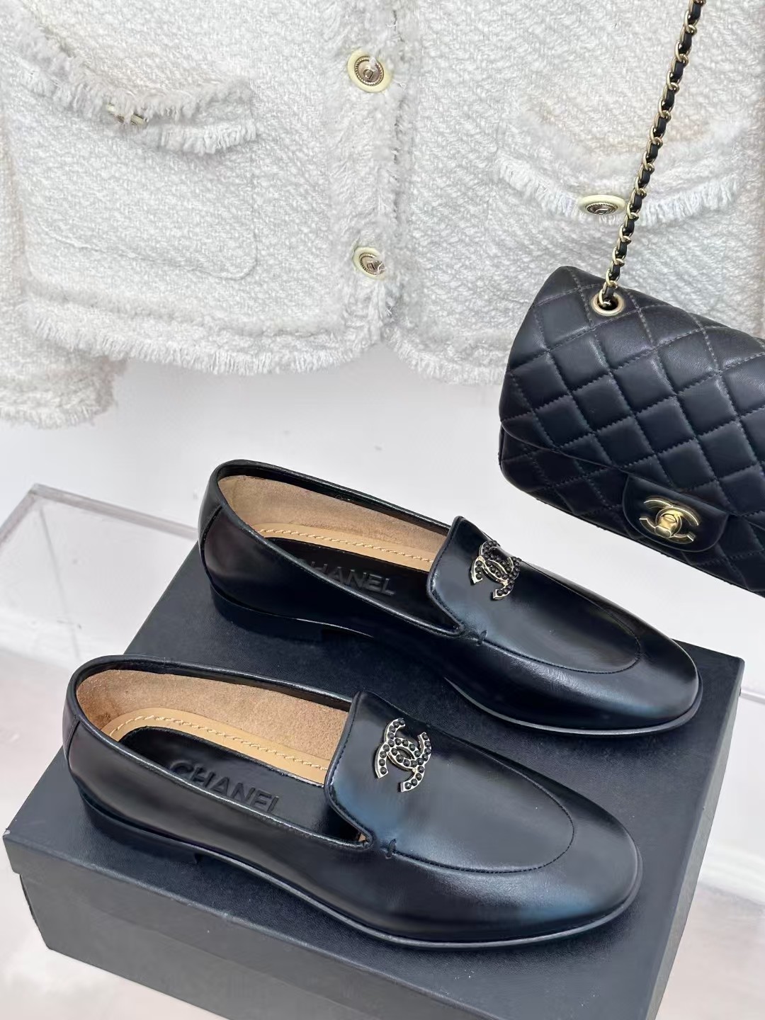TOP CHANEL New Lefu Shoes With Genuine Leather Sole - Black