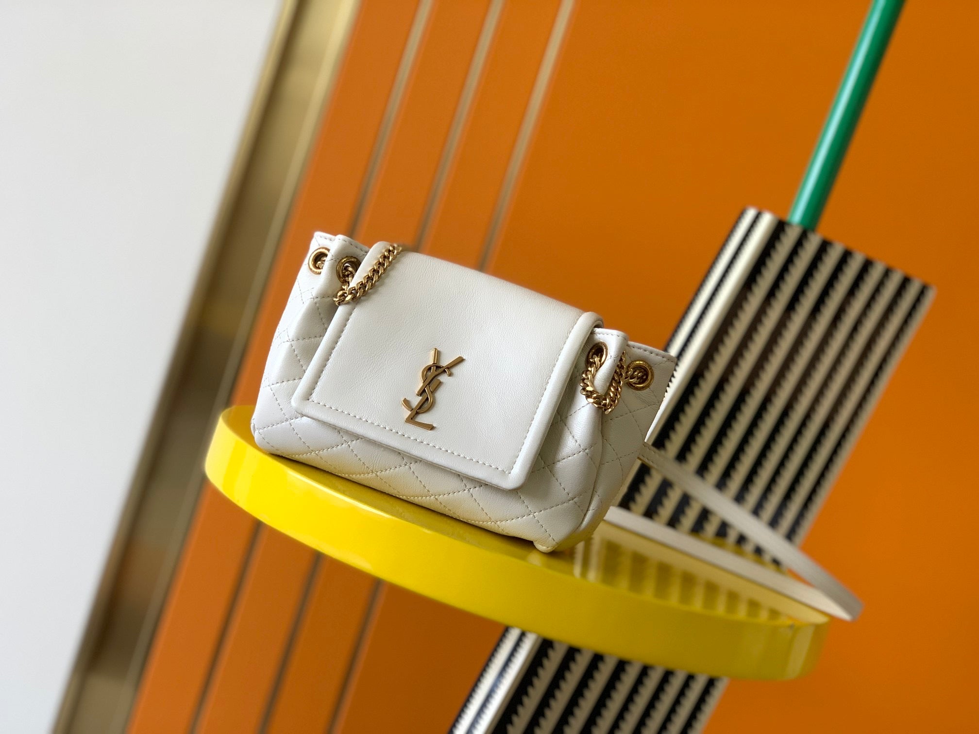 TOP Yves Saint Laurent YSL Mini Nolita Bag - White GHW