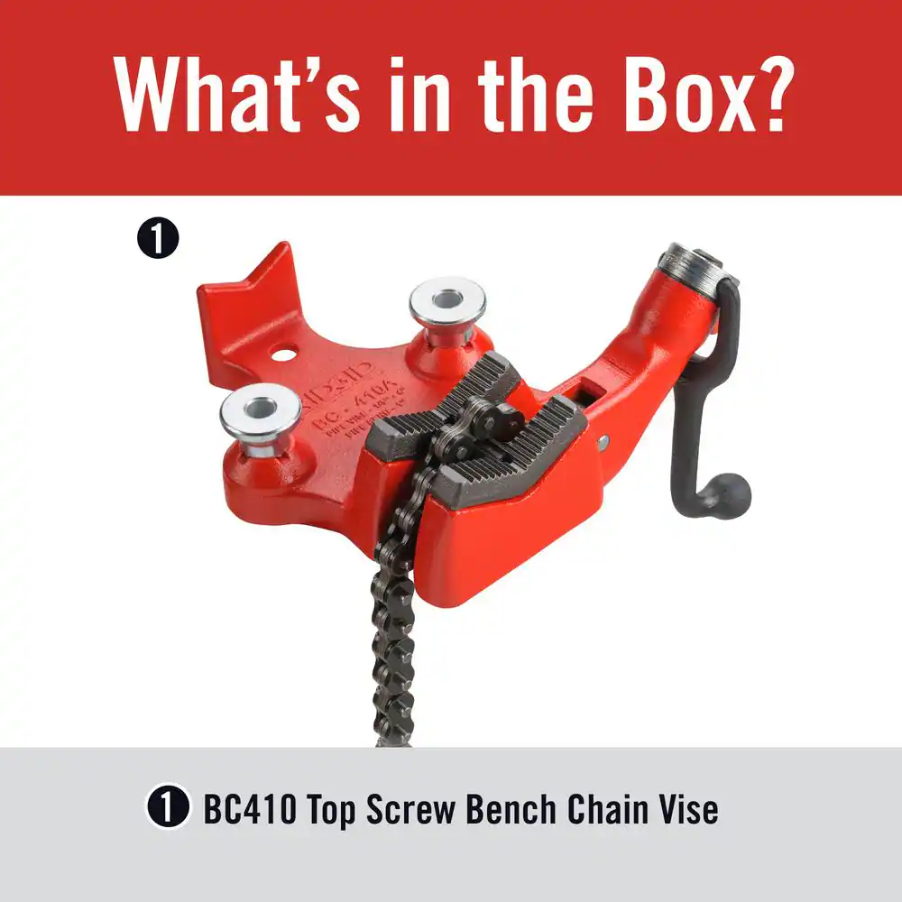 1/8 in. to 4 in. Pipe Capacity, Top-Screw Bench Chain Vise Model BC410A (Includes Pipe Rest & Bender)