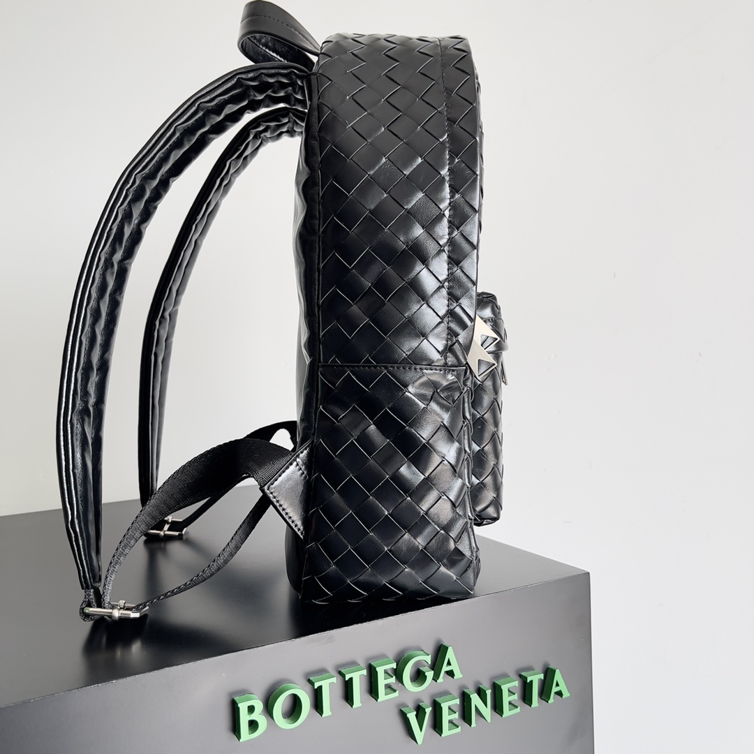 TOP Bottega Veneta BV Woven Backpack Bag Calfskin 28x15x41cm - Black