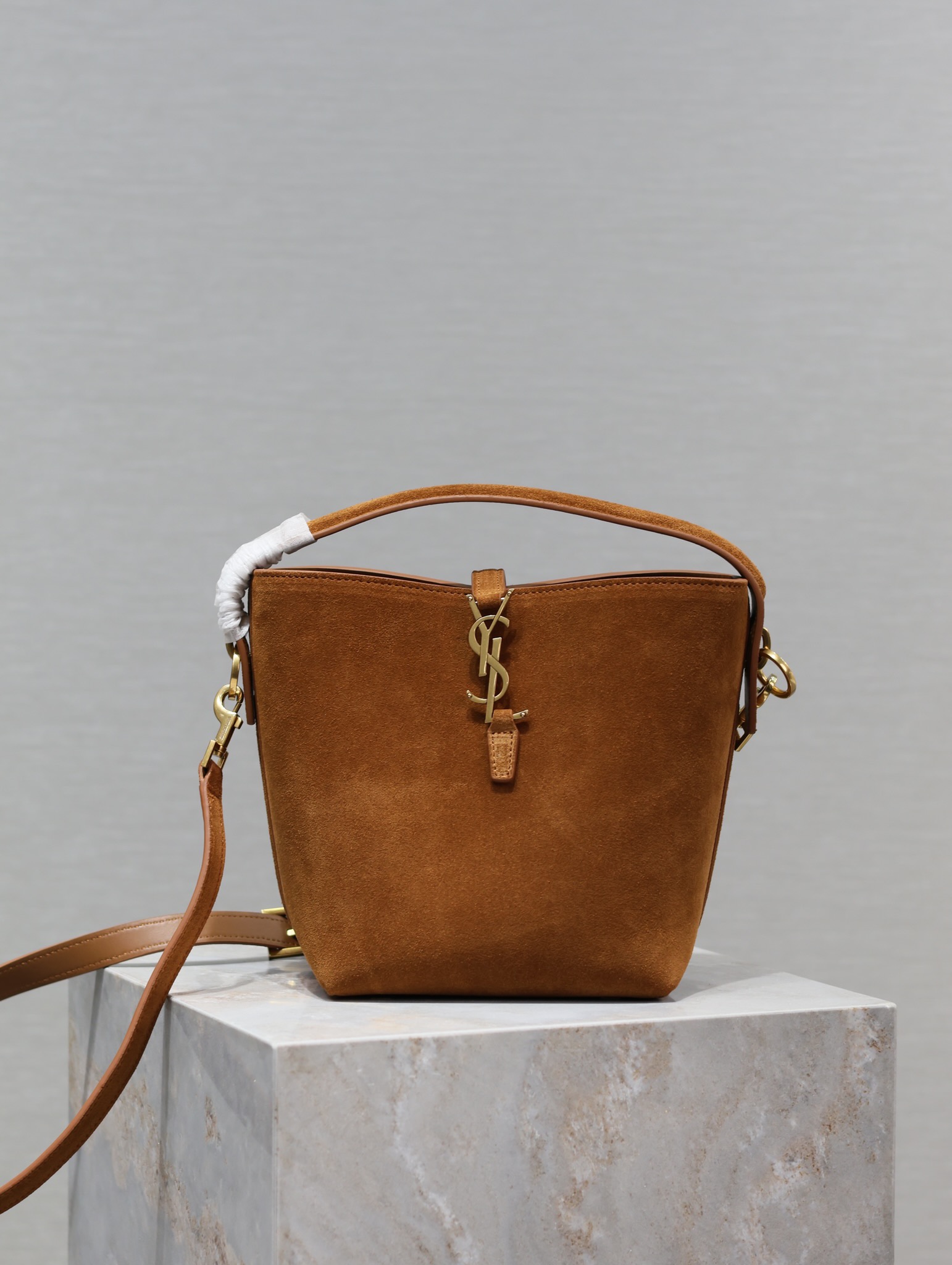 TOP Yves Saint Laurent YSL Le 5A7 Suede Bucket Bag 2 Sizes - Brown&GHW