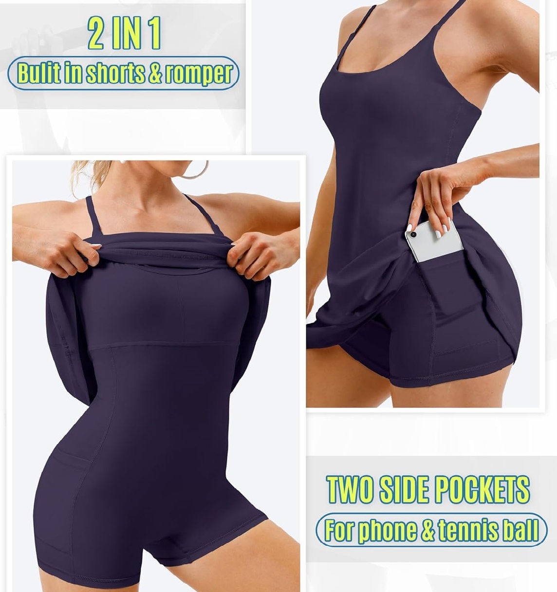 Womens Tennis Dress with Built-in Bra & Shorts Pockets Summer Dresses for Workout