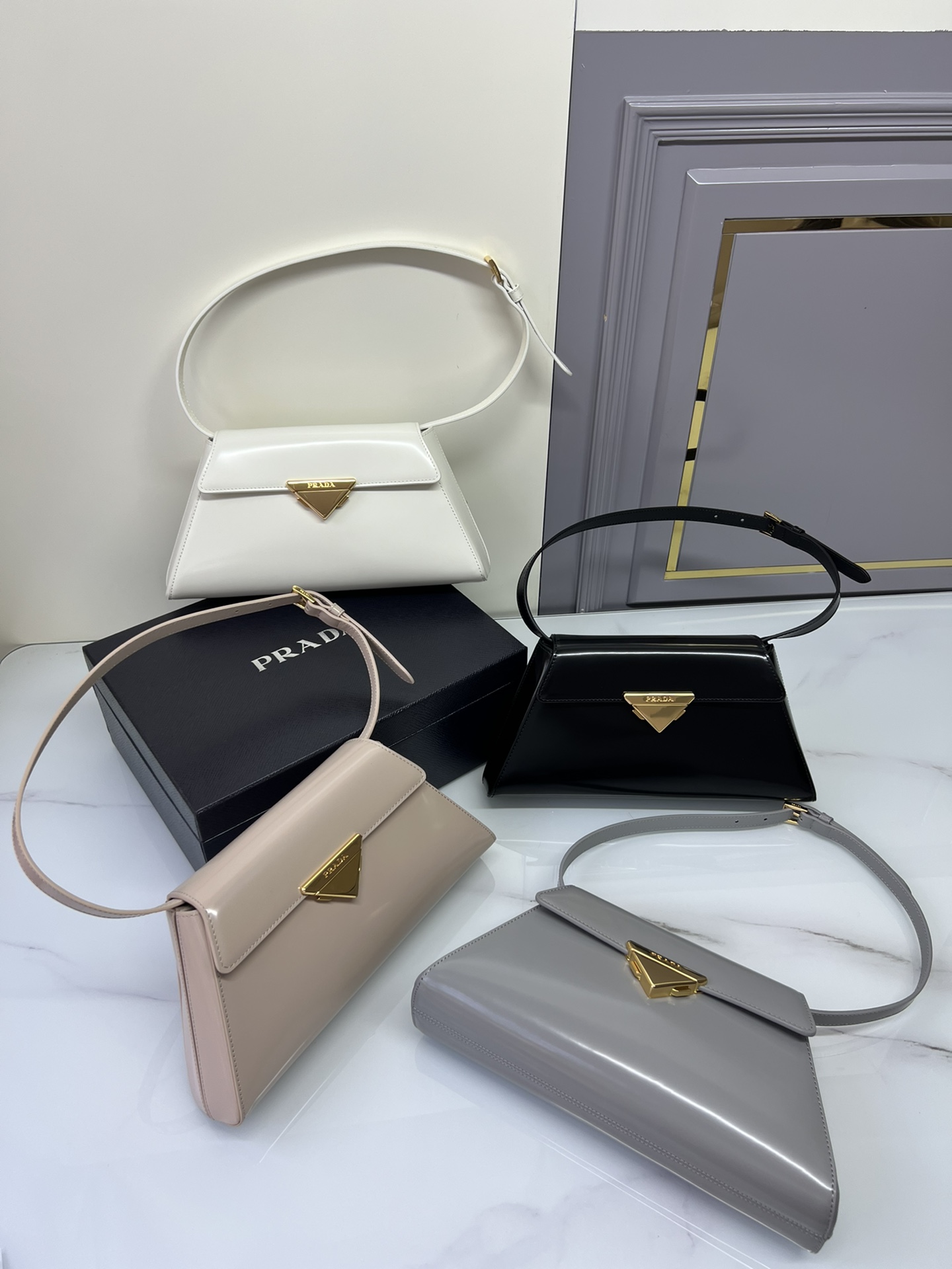 TOP PRADA Shoulder Bag Glossy Calfskin with Lambskin Lining 28.5x14x7cm - 4 Color