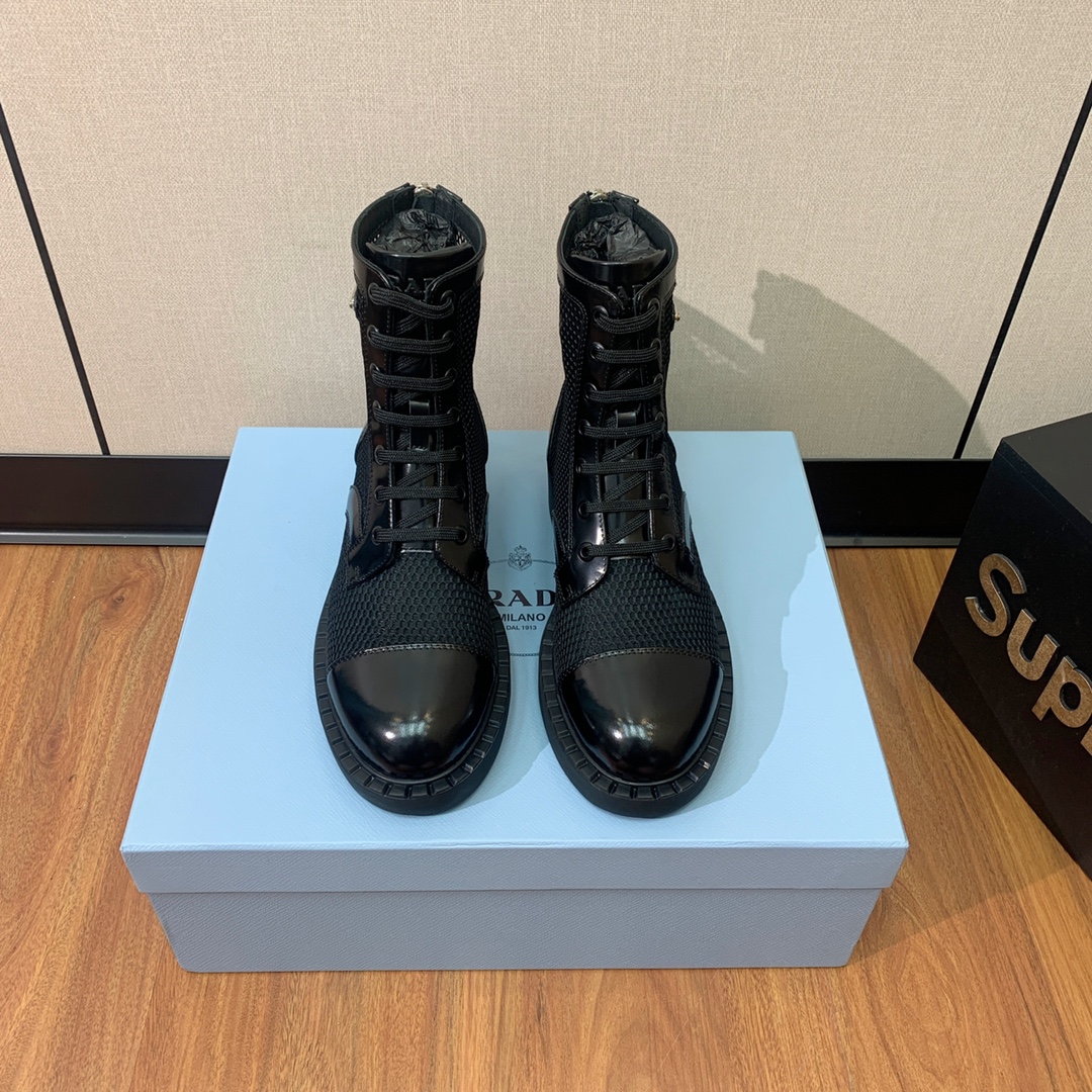 TOP PRADA Long Mesh Boots - Black - 2 Styles