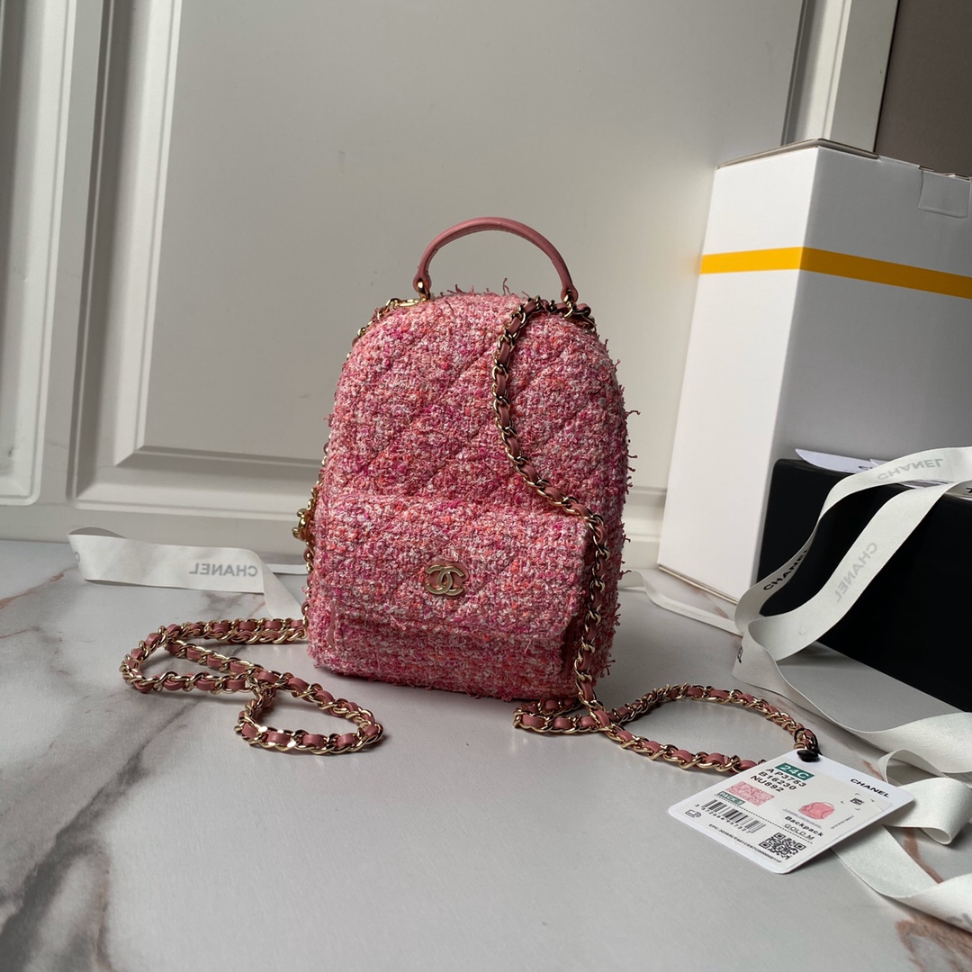 TOP CHANEL Backpack Woolen 18×13×9cm - Pink&GHW