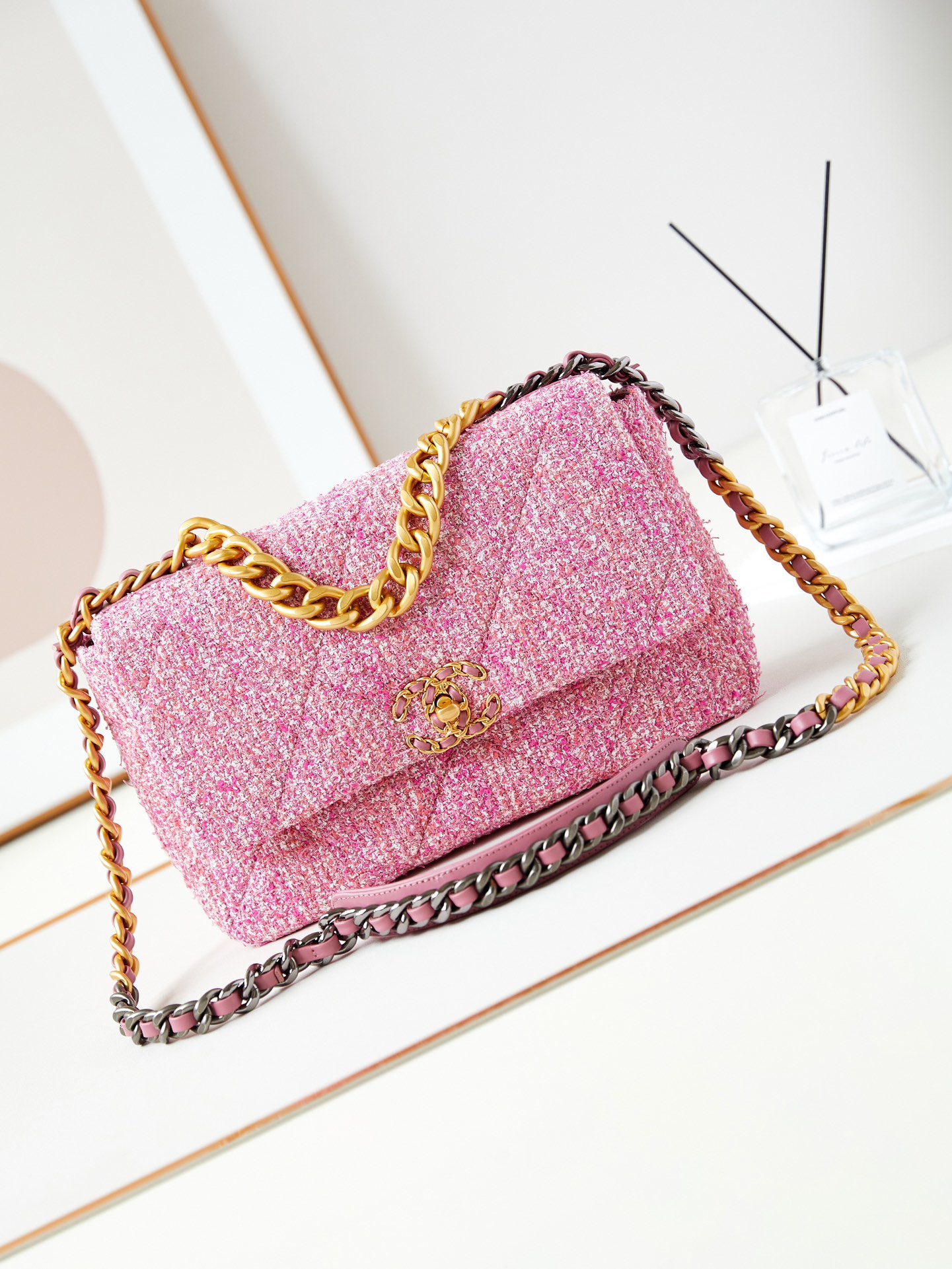TOP CHANEL Woolen 19 Bag 16x26x9cm/20x30x10cm - Pink