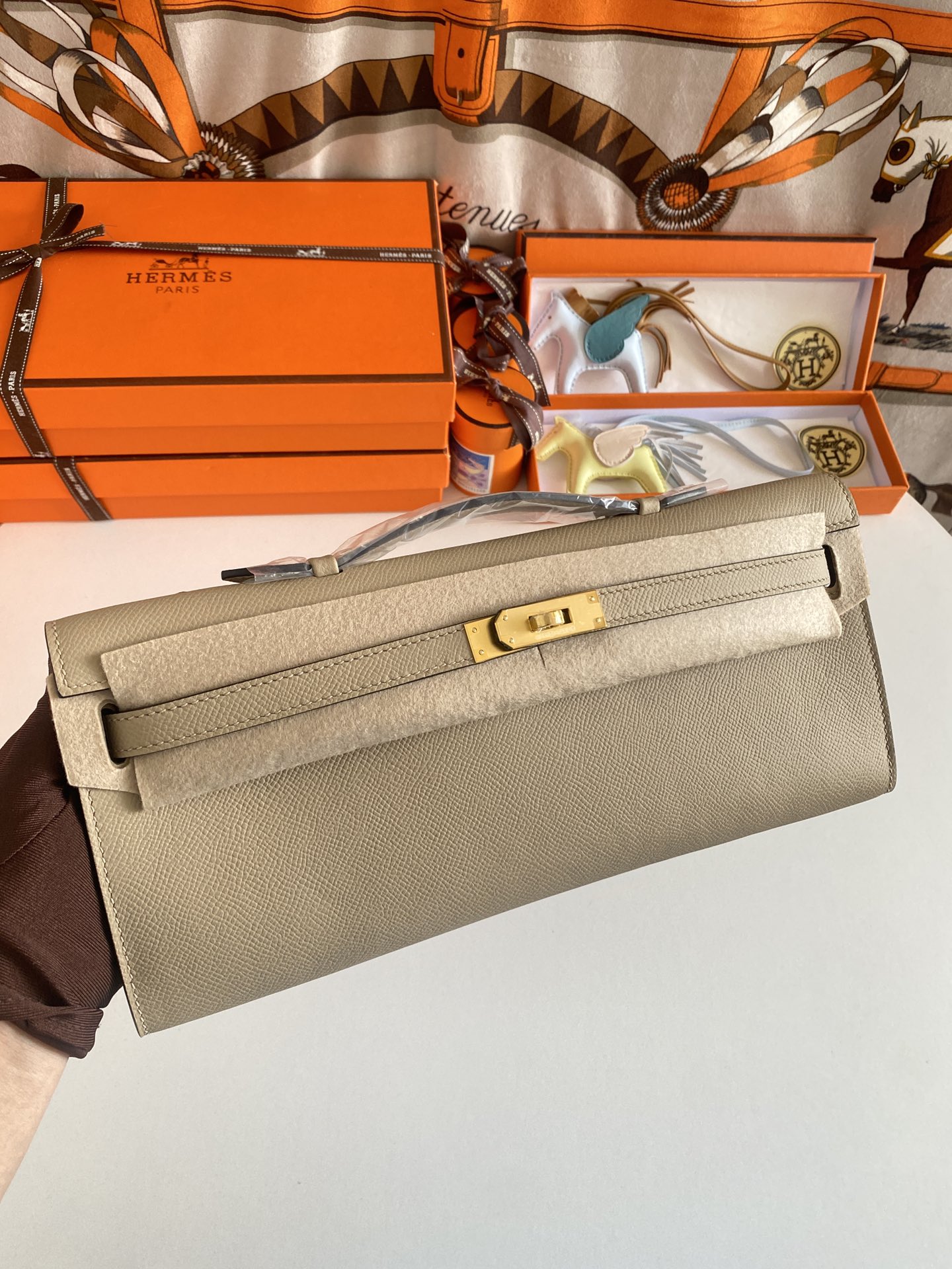 TOP HERMES Kelly Cut Epsom 31CM - Elephant Grey - GHW&SHW