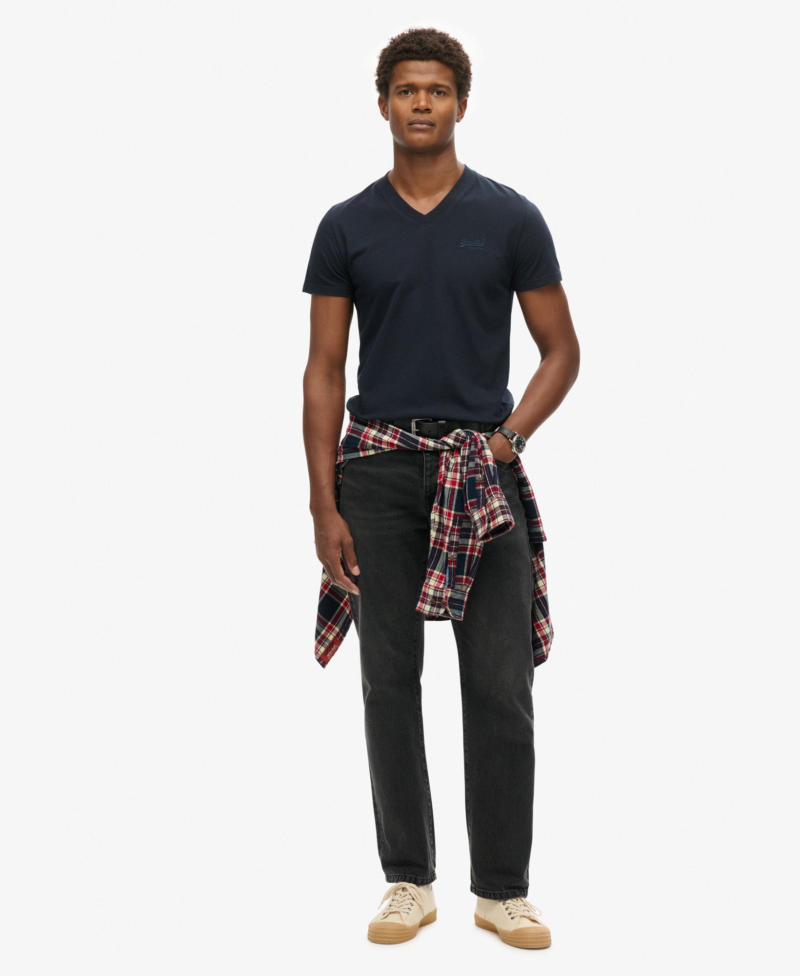 Essential Logo Embroidered Vee Tee | Eclipse Navy