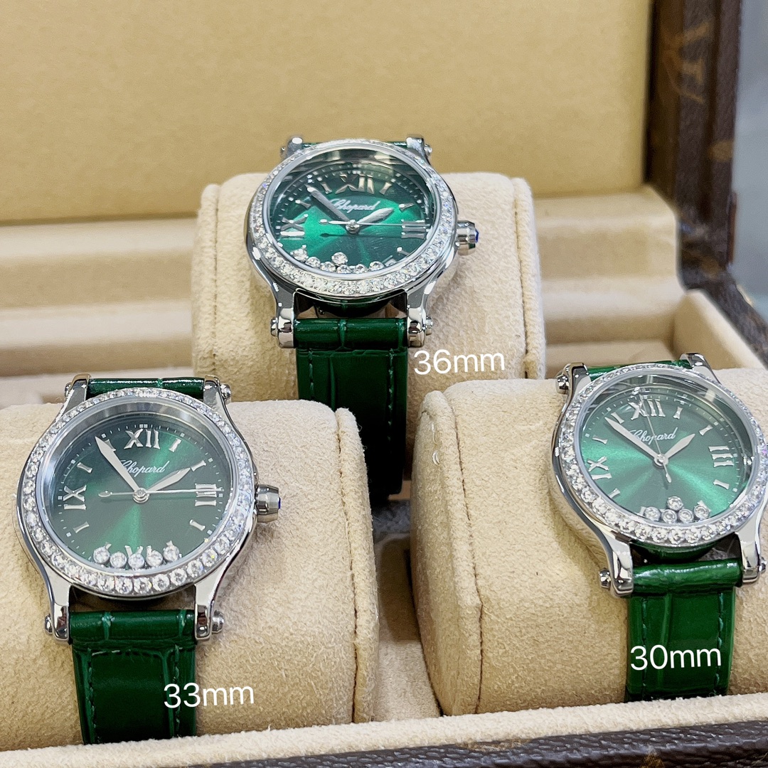 TOP Chopard Happy Sport Diamond Watch  30/33/36mm- Green Strap
