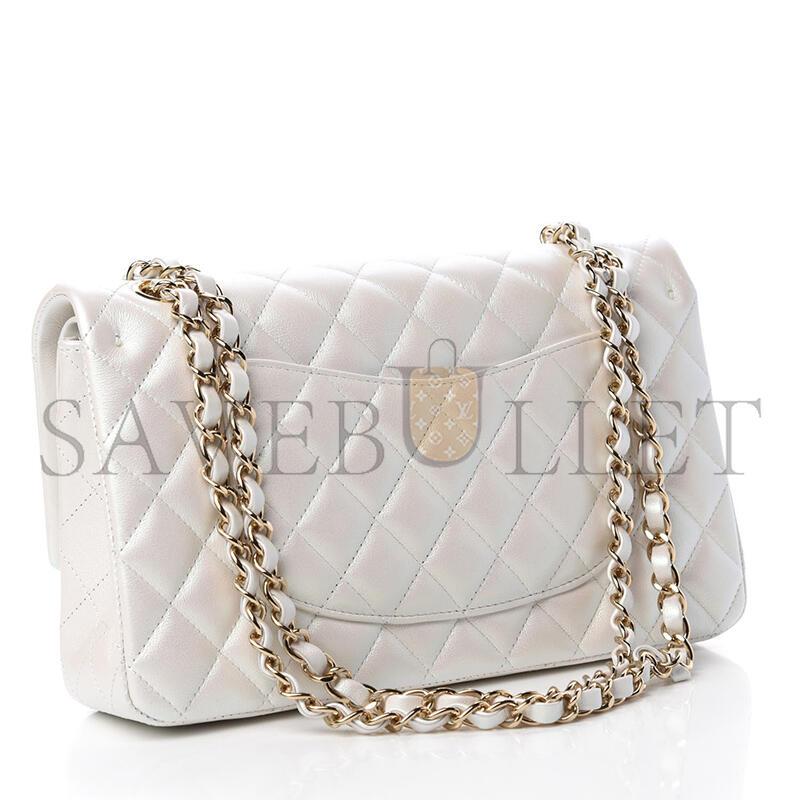 CHANEL MASTER IRIDESCENT QUILTED MEDIUM DOUBLE FLAP WHITE AS1112 (25*16*6cm)