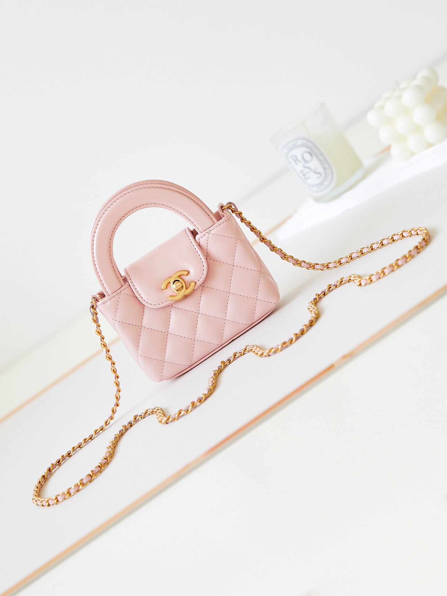 TOP CHANEL 23K Mini Handle Bag 8.3x12.5x4 cm/13x19x7 cm - GHW - Pink