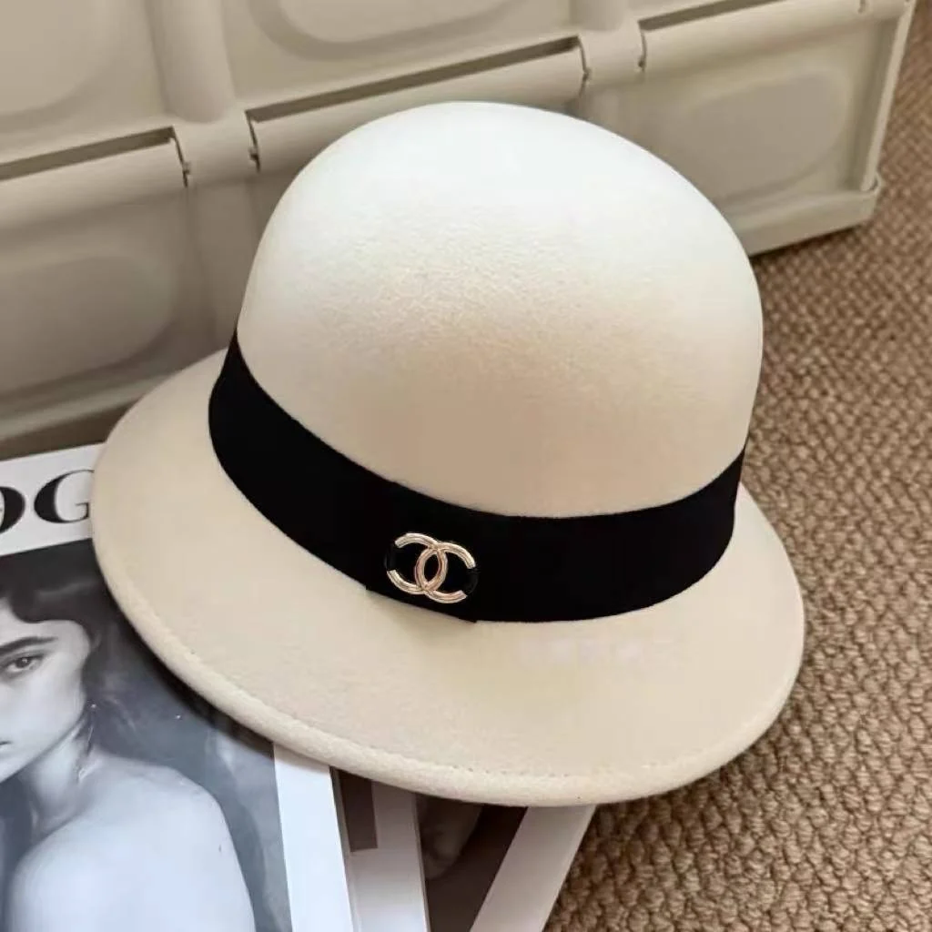 AAACAT Women Felt Fedora Hat Dual Ring Metal Decor Ribbon Band Wide Brim Vintage Formal Dress Hat Autumn Winter Fashion Bucket Hat