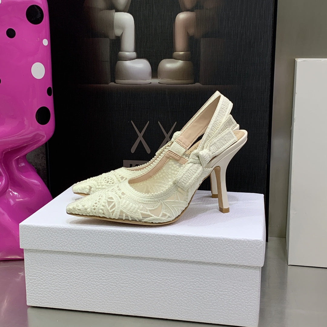 TOP Christian Dior Macrame High Heels Lace Shoes 22 - White
