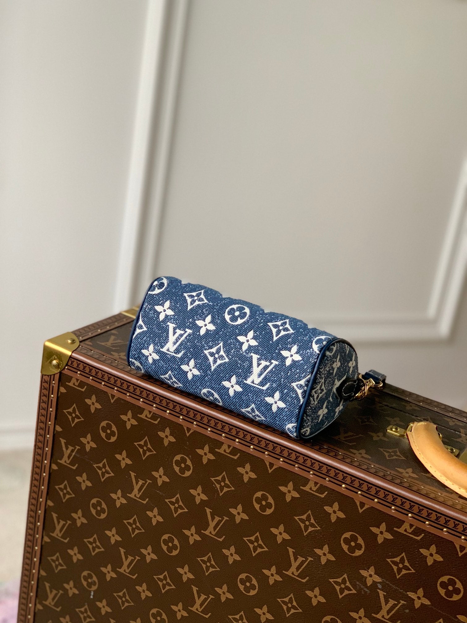 TOP Louis Vuitton LV Monogram Speedy 20 Denim 20x13.5x12cm-Dark Blue