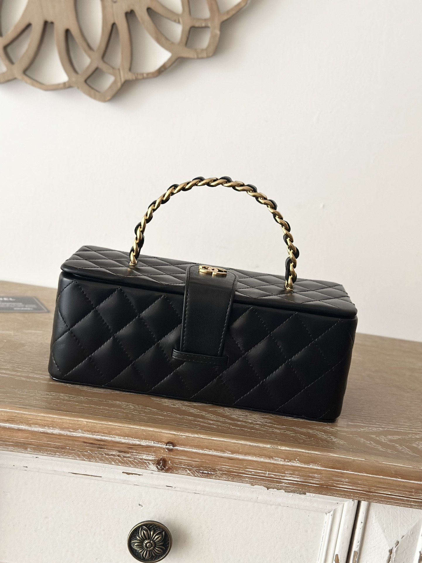 TOP CHANEL Vanity Case Lambskin 8.5x11x9.5cm/8.5x22x10cm - Black
