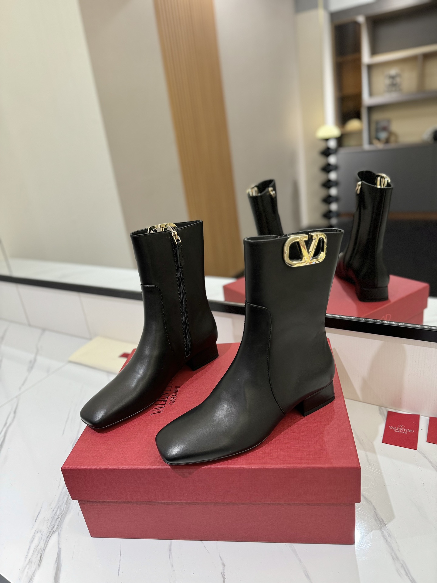 TOP VALENTINO GARAVANI VLOGO TYPE ROSSO Low Heel Boots - 4 Color
