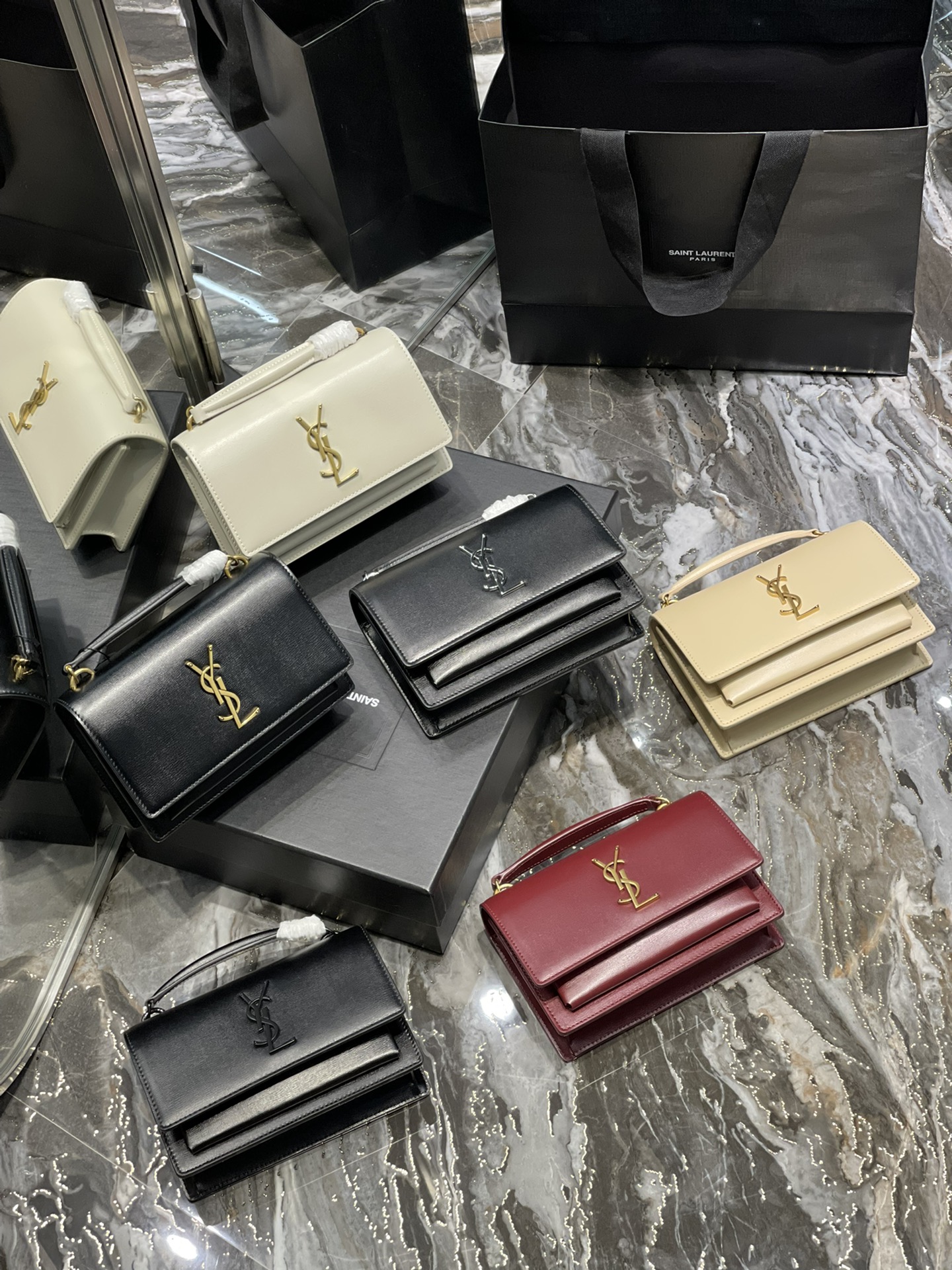 TOP Yves Saint Laurent YSL Crocodile Sunset Shoulder Bag -  SHW&GHW - 4 Color