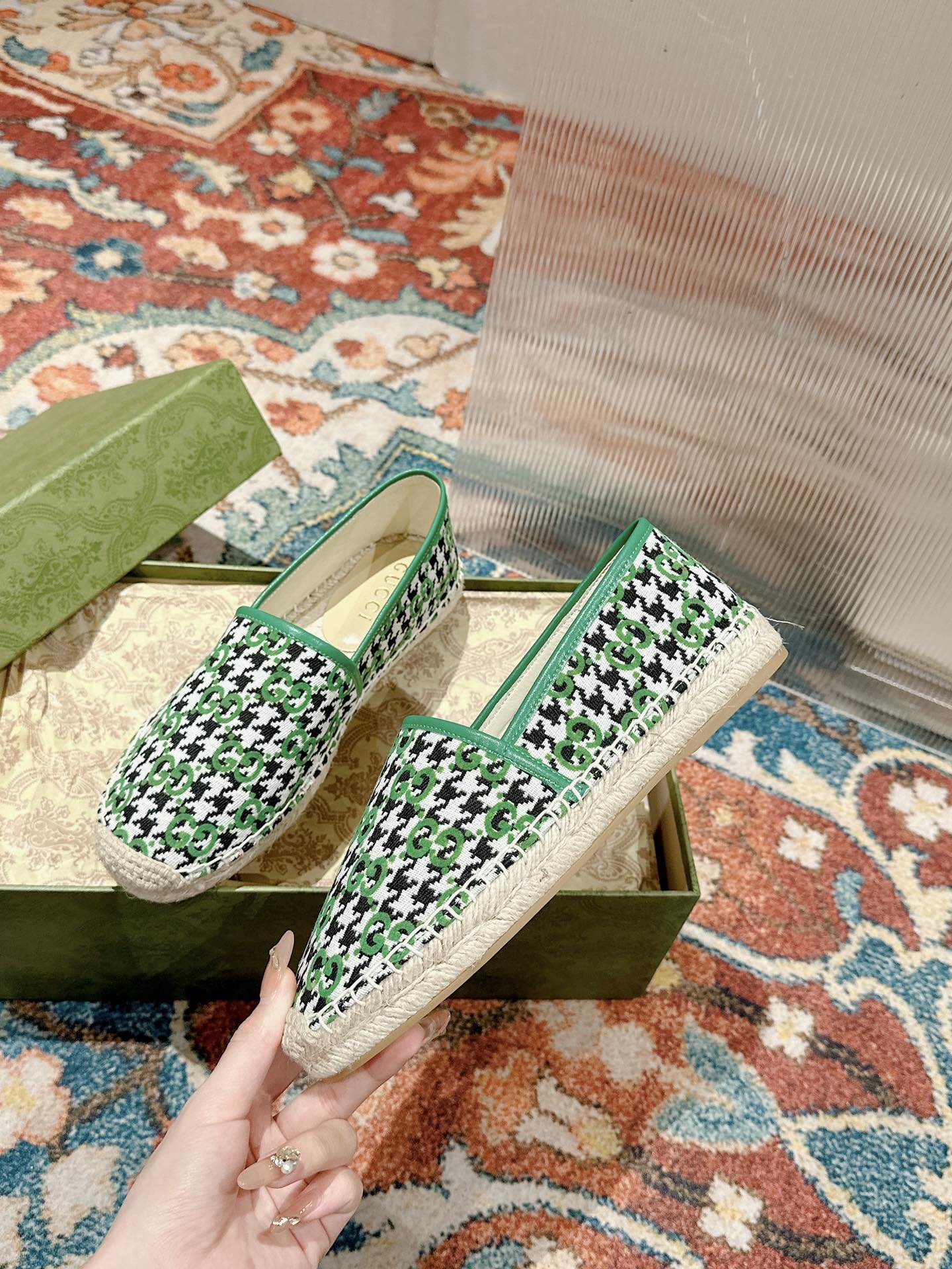 TOP GUCCI GG Quilted Canvas Logo Espadrille Shoes - 6 Color