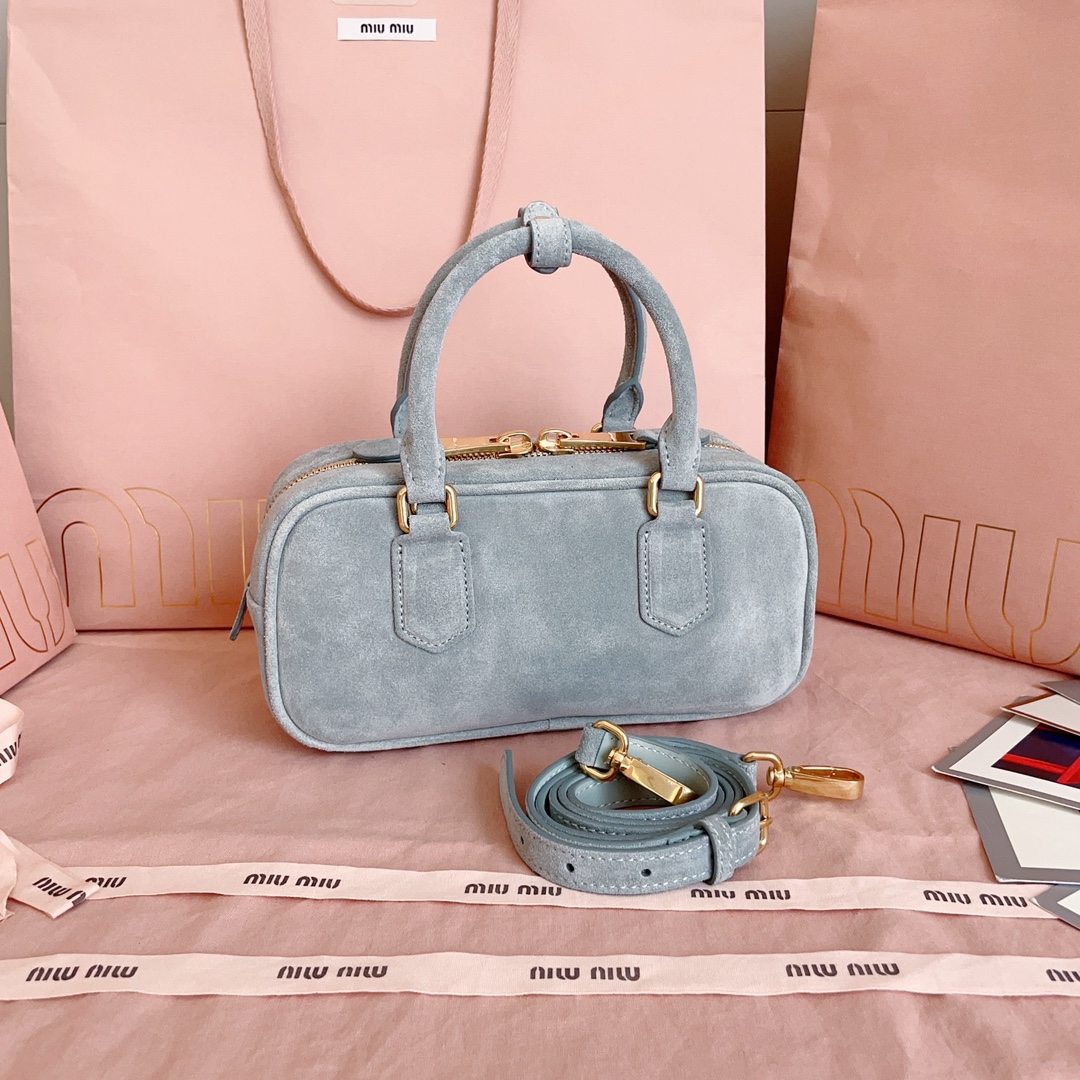 TOP Miu Miu Bowling Suede Bag  22X10.5X7.5Cm - Grey