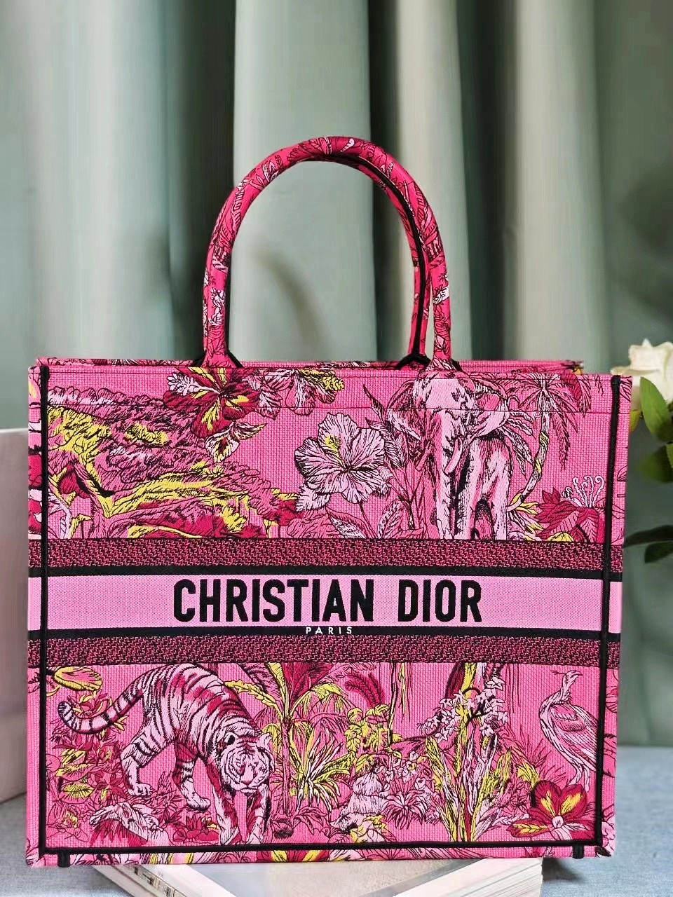 TOP Christian Dior Pink Indian Style Large Book Tote Handbag 42X35X18.5 cm
