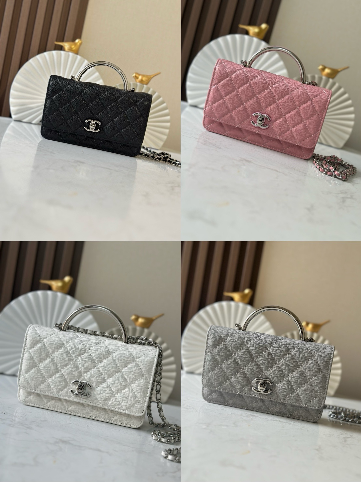 TOP CHANEL WOC Bag with CC Logo Handle Calfskin 11.5×19×4cm - 4 Colors