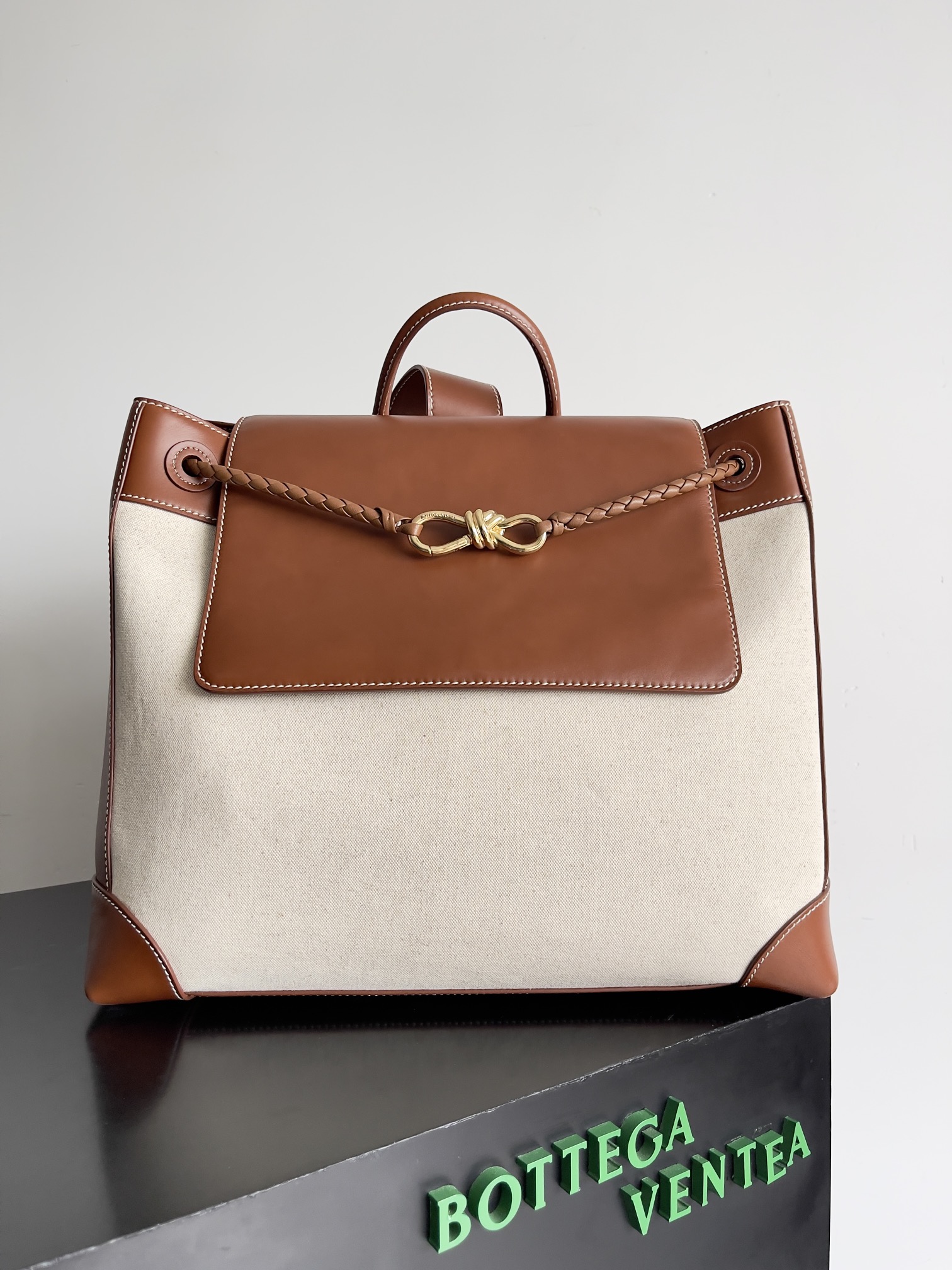 TOP Bottega Veneta BV Leather Canvas Tote Bag 40*48*20cm - Chestnut Brown
