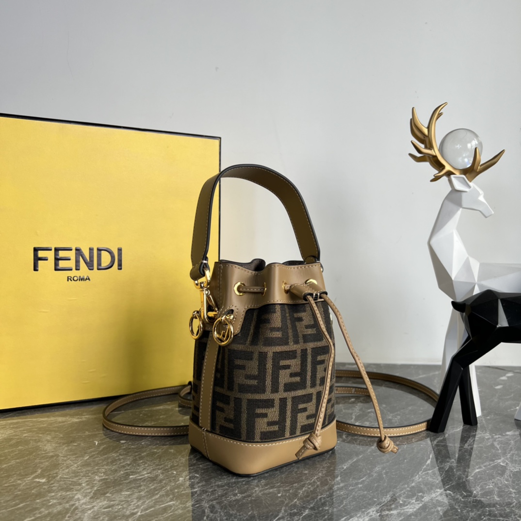 TOP FENDI Mon Tresor Mini Classic Vintage FF Fabric Bucket Bag - GHW
