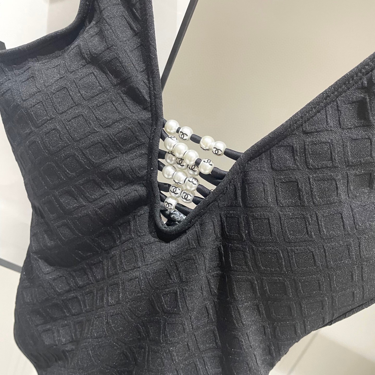 TOP CHANEL Pearl One-Piece Swimsuit - Black