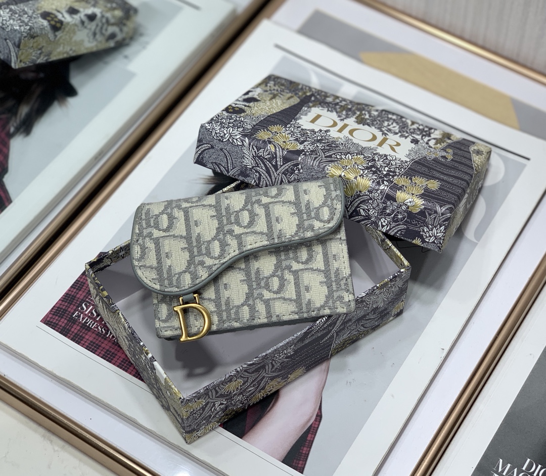 TOP Christian Dior Saddle Lotus Wallet 10.5cm- Grey