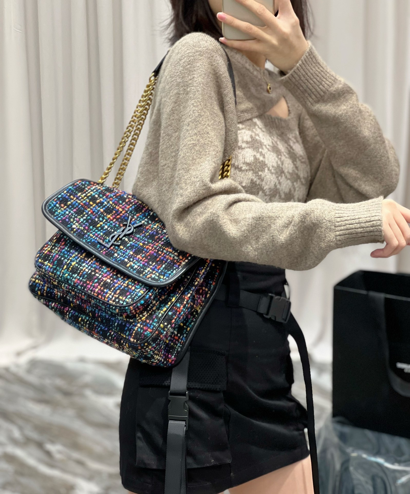 TOP Yves Saint Laurent YSL Tweed Niki Bags