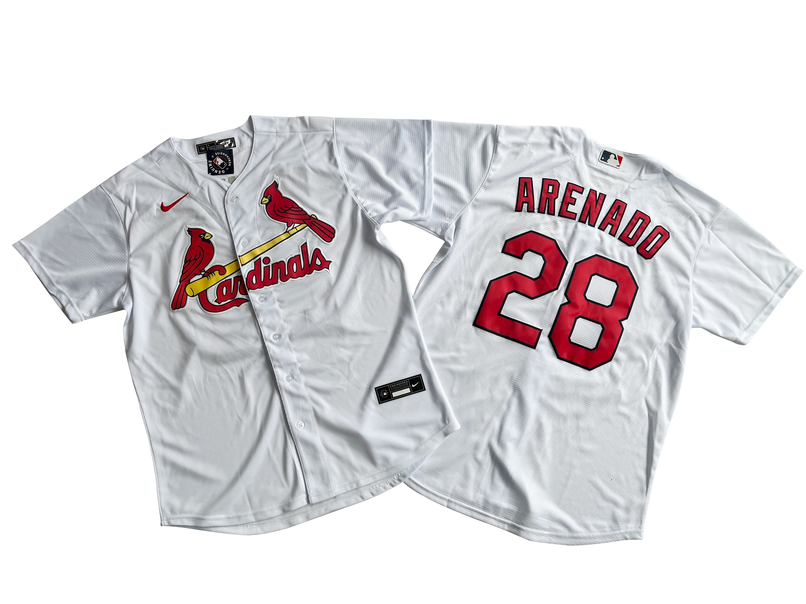 Men's St. Louis Cardinals Nolan Arenado #28 White Home Official Replica Player Jersey.