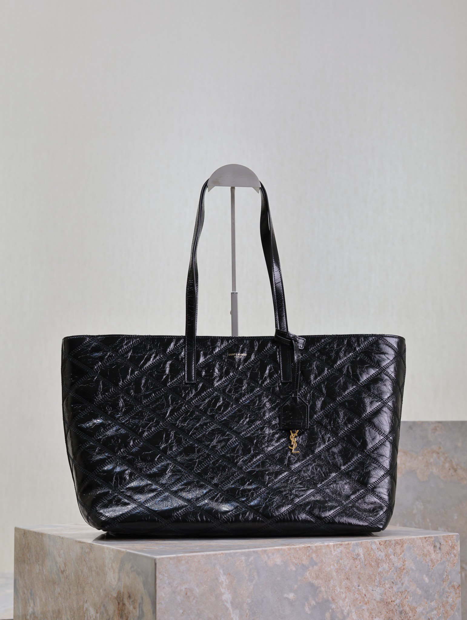 TOP Yves Saint Laurent YSL Oil Wax Leather Shopping Tote Bag 38×28×13cm-Black