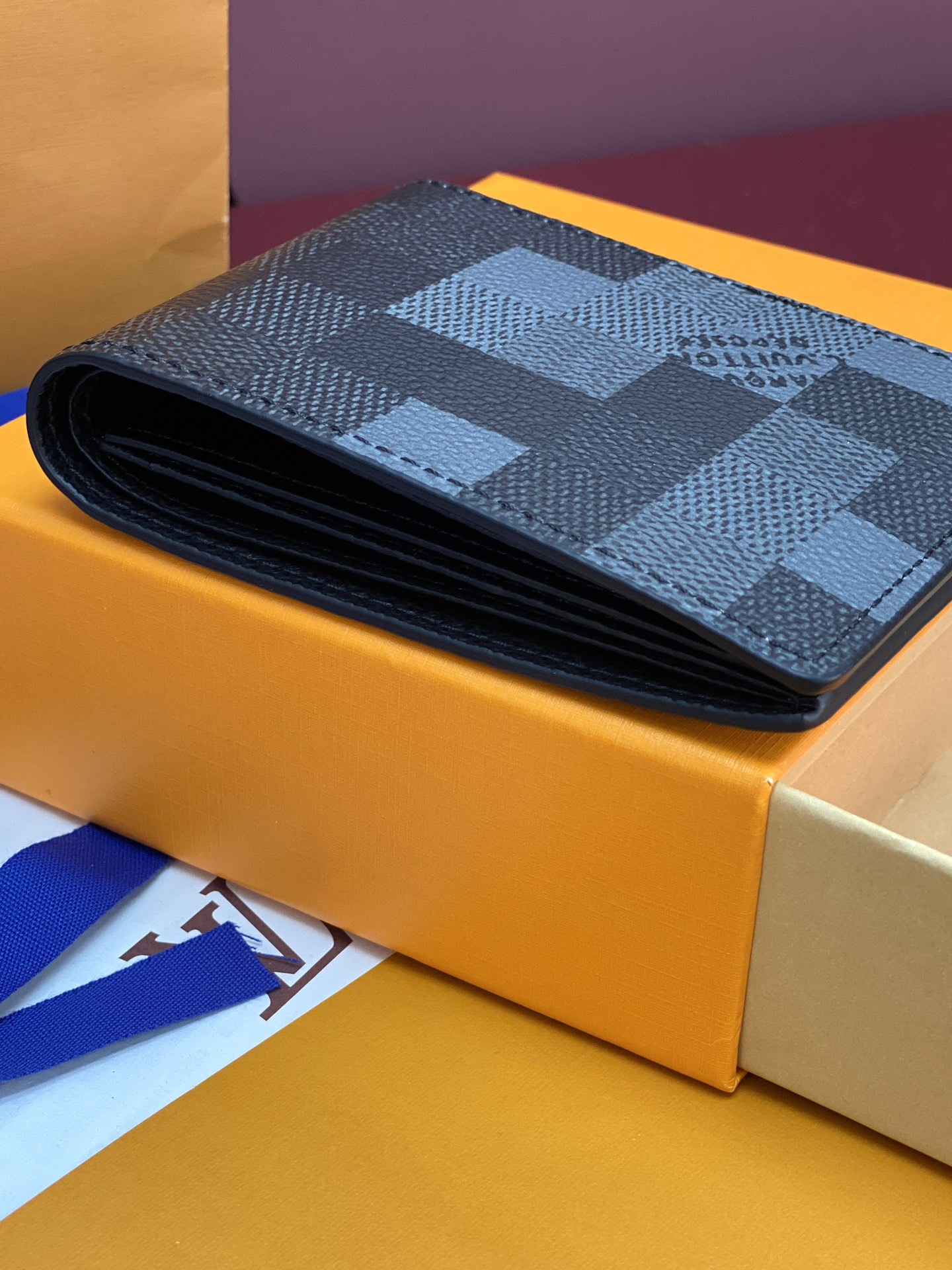 TOP Louis Vuitton LV Damier Graphite Printed Slender Wallet Damoflage Canvas 11x8.5x2cm - Black