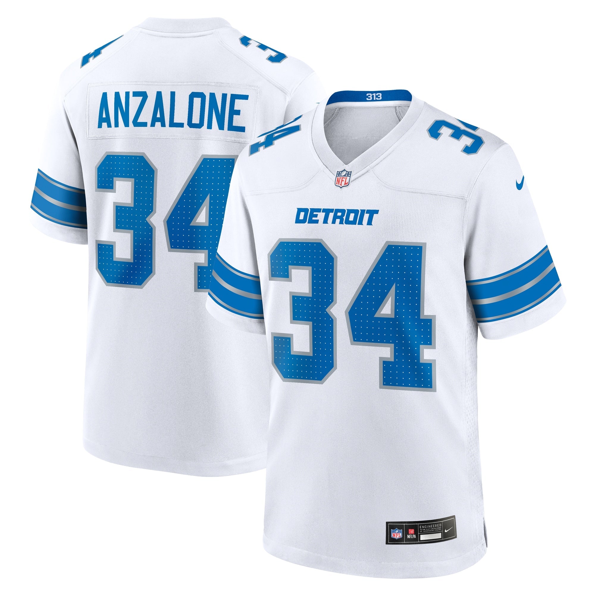Alex Anzalone Detroit Lions  White Game Jersey -  White
