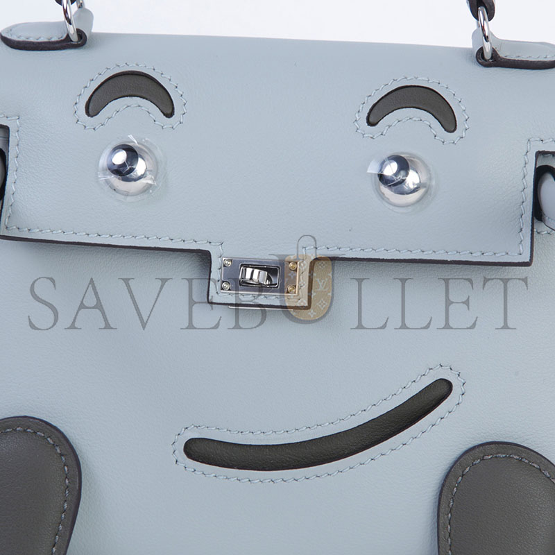 HERMÈS MASTER KELLY DOLL 8U IN GLACIER BLUE SWIFT LEATHER WITH SILVER HARDWARE (15*12*7cm)