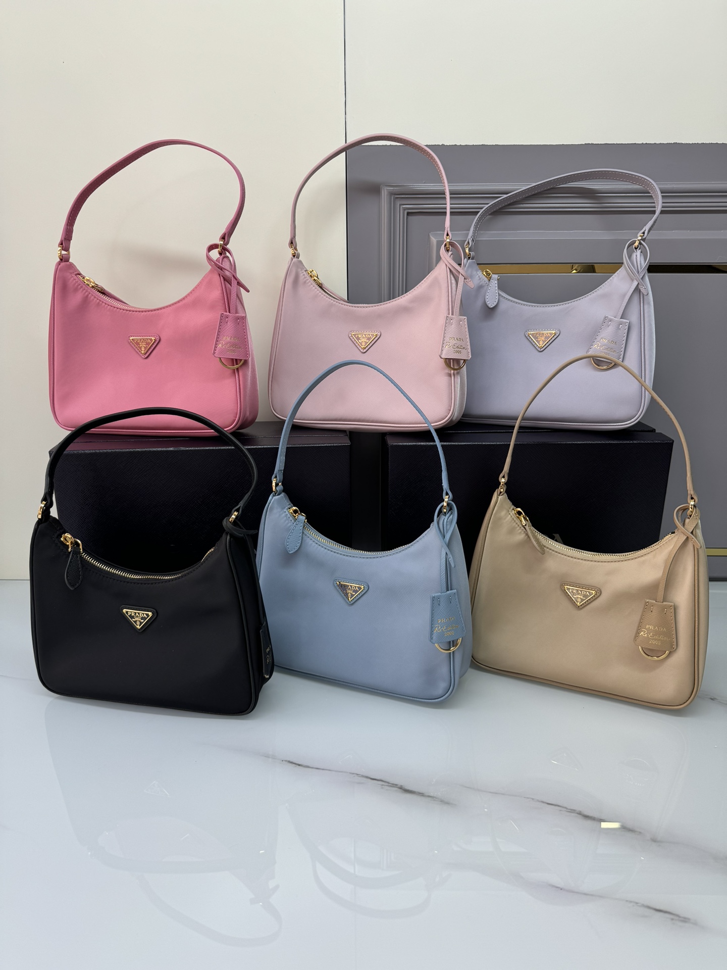 TOP PRADA Re-Edition 2000 Bag Parachute Fabric with Leather Shoulder Strap 22x12x6cm - 6 Color & GHW