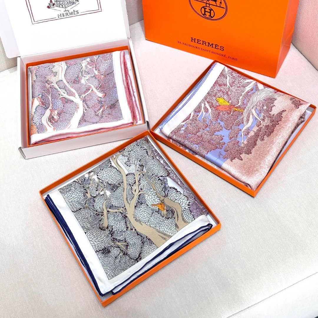 TOP HERMES Retour a la Nature Silk Square Scarf 90x90cm - 3 Color