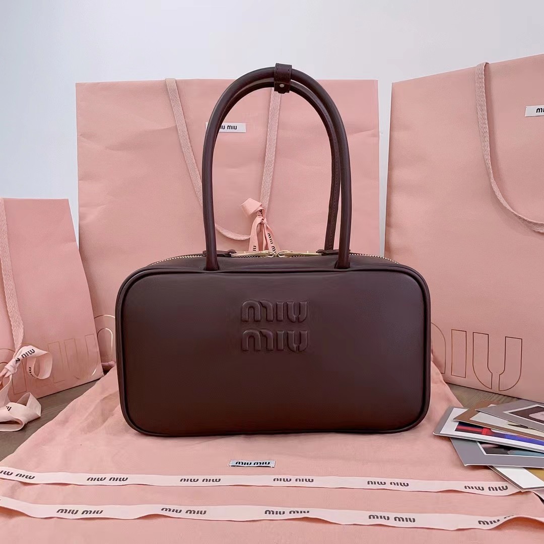 TOP Miu Miu Briefcase Calfskin 29x17x9cm - Dark Brown