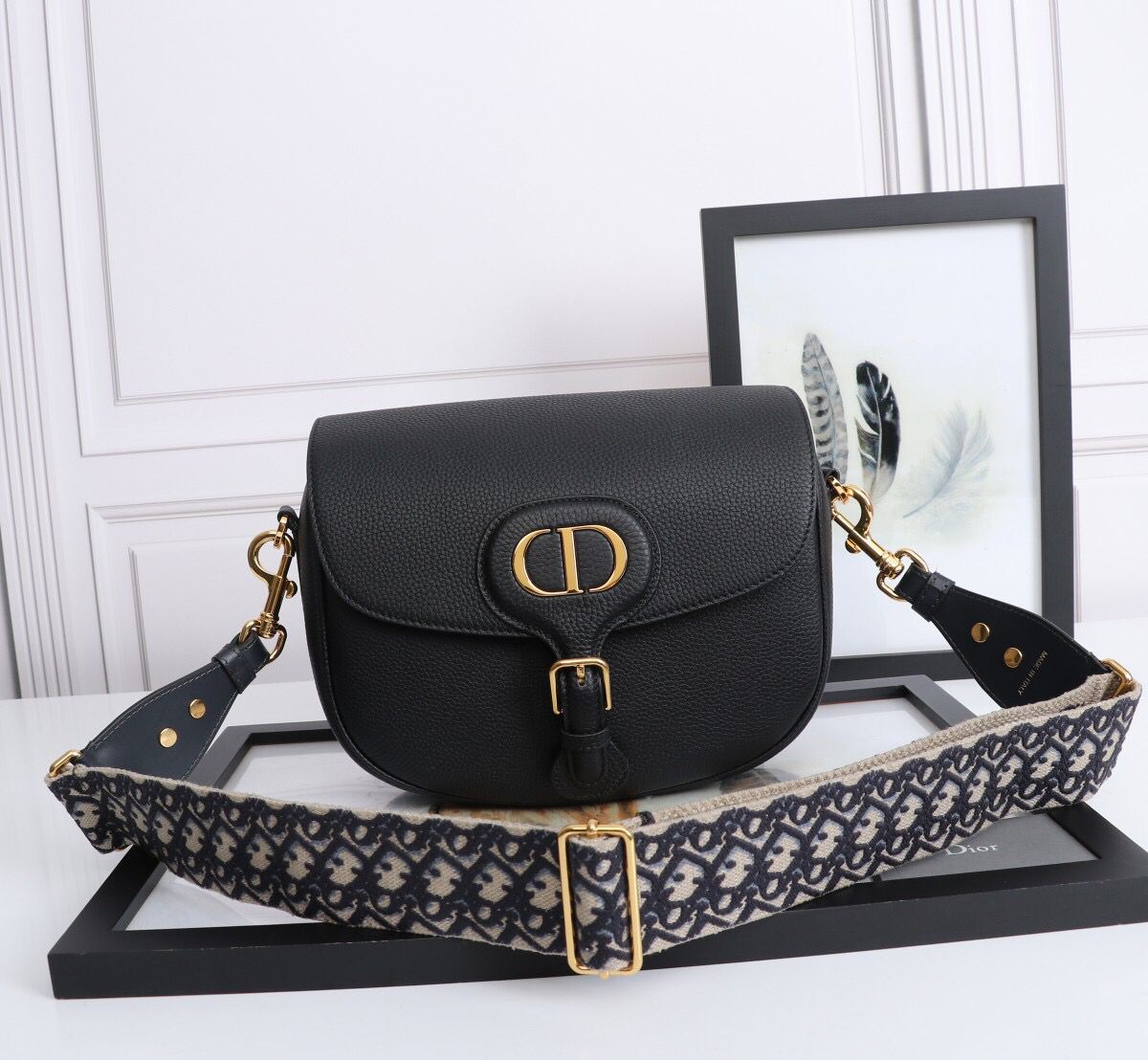 TOP Christian Dior Bobby Bag Grainy Leather Large 27x19.5x8cm - Black