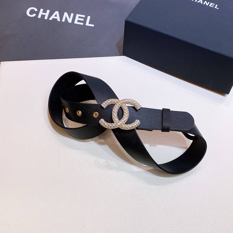 Chanel Belt With Beaded Buckle Black with Silver Hardware Women Belt 30MM
